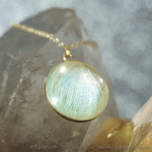 Tierhaarschmuck Medaillon mit Wellensittichfedern in Cabochon Gold