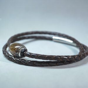 Herrenarmband mit Equibead Long L an geflochtenem 3 mm Wickel-Lederband mit Edelstahl-Kippverschluss