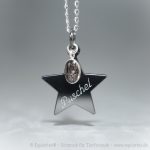 Tierhaarschmuck Blackstar von Equiartes® Schwarz rhodinierter Stern, gravierbar mit Minicabochon und echtem Meteoritstaub.