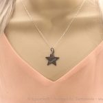 Tierhaarschmuck Blackstar von Equiartes® Schwarz rhodinierter Stern, gravierbar mit Minicabochon und echtem Meteoritstaub.