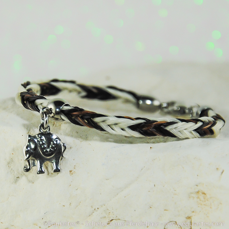 Pferdehaararmband Talisman mit kleinem Elefant, Edelstahlausführung Schweifhaararmband Talisman
