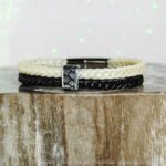 Pferdehaararmband Square mit Flecht Slider Edelstahl